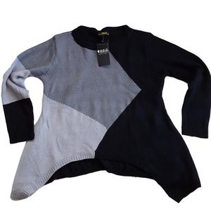 NWT Tri Color Sweater with Shark Tail Hem